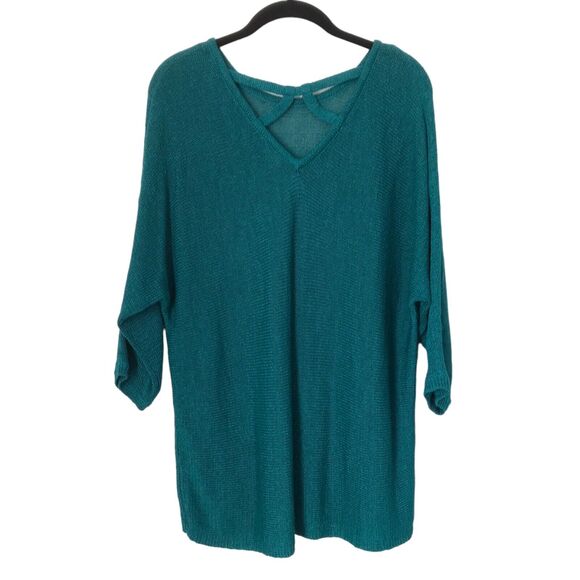 Chicos Top Size 2 (12-14) Green Crossback Pullover 3/4 Sleeve Knit Sweater - Picture 5 of 11